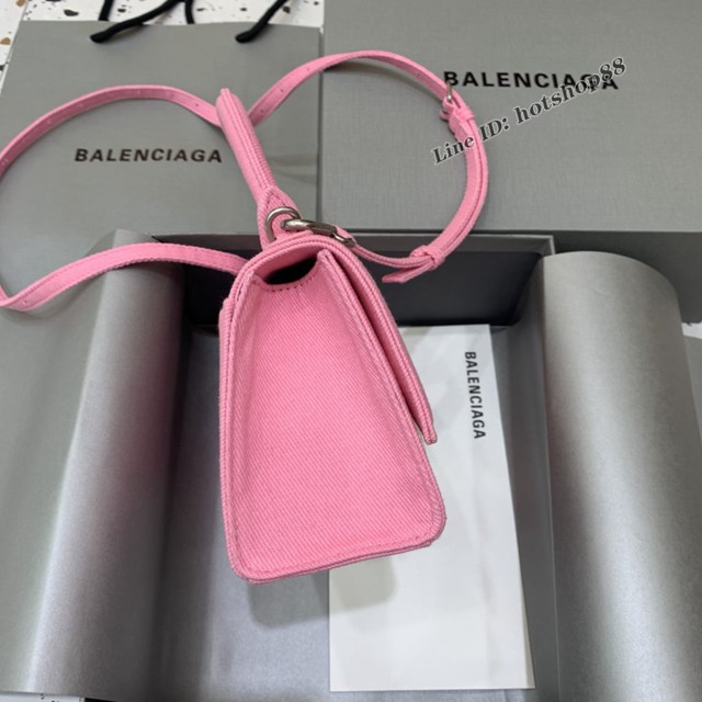 Balenciaga專櫃2022爆款mini號手提包 巴黎世家粉色牛仔沙漏包 fyj1519